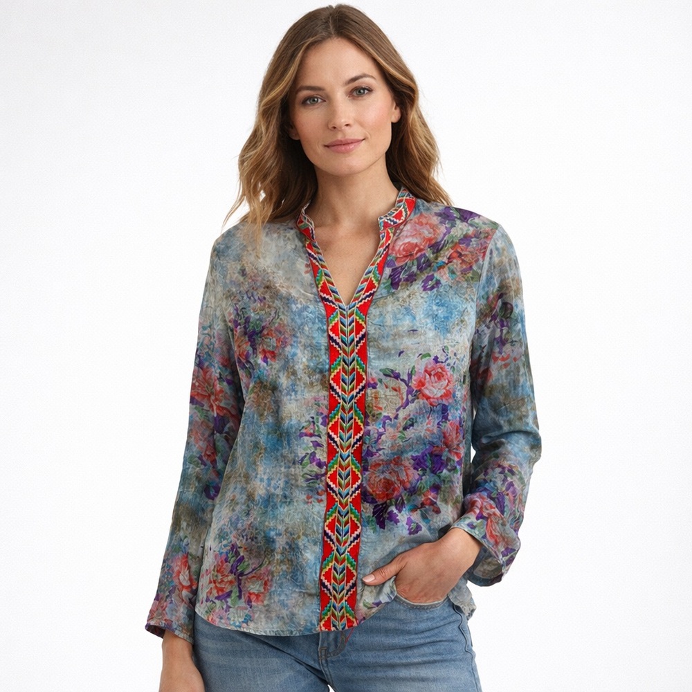 Vintage Goa Floral Watercolor Inspired Blouse – Large – NWT‎